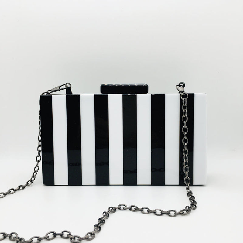 Acrylic Party Handbag Black Stripes