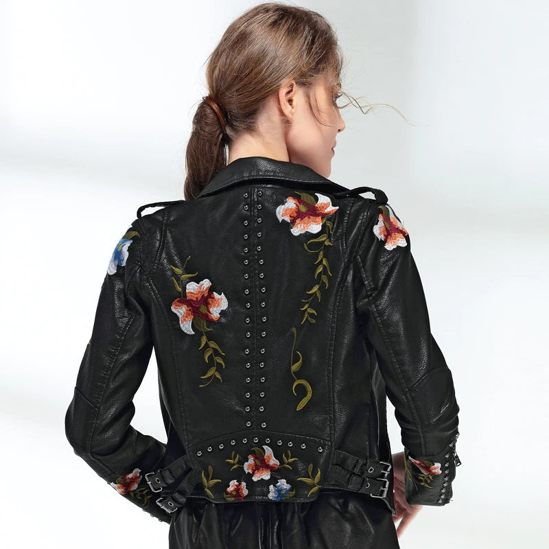 Floral Faux Leather Jacket WS J31
