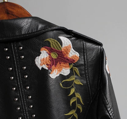 Floral Faux Leather Jacket WS J31