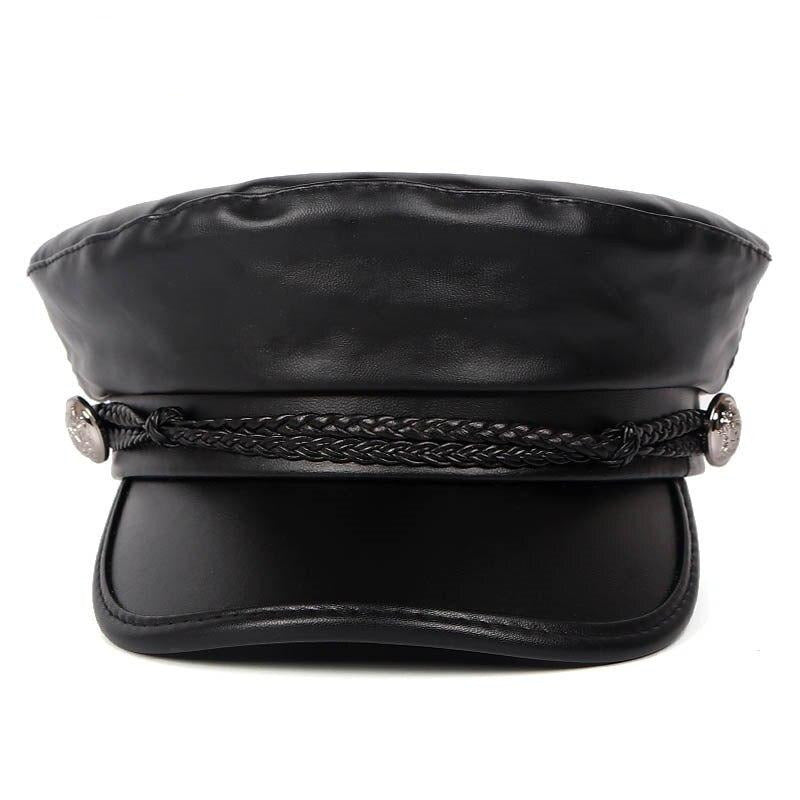 Black Leather Flat Cap