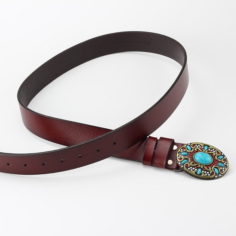 Natural Leather Belt Mosaic Torquoise Mosketa