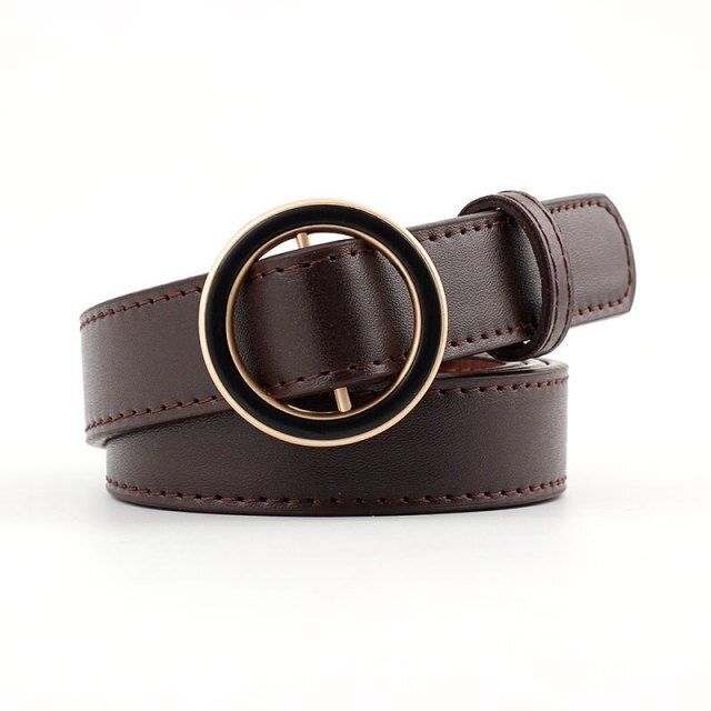Leather Belt Round Buckle Remy