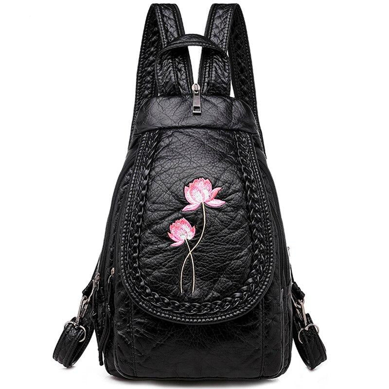 Small Leather Backpack Floral